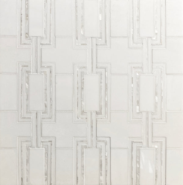 Thassos & Mother of Pearl Waterjet Mosaic Tile