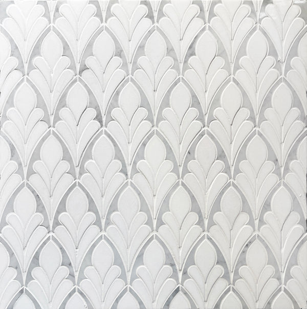 Carrara & Thassos Soft Floral Marble Waterjet Mosaic Tile