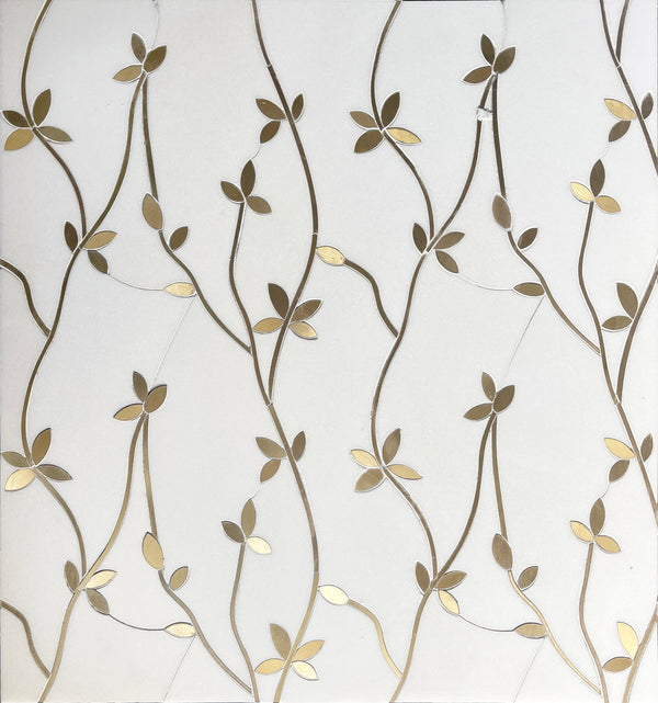 Thassos & Brass Floral Waterjet Mosaic Tile