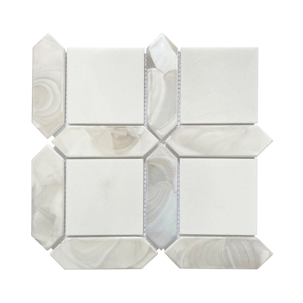 Thassos White Marble & Hot Glass Mosaic Tile