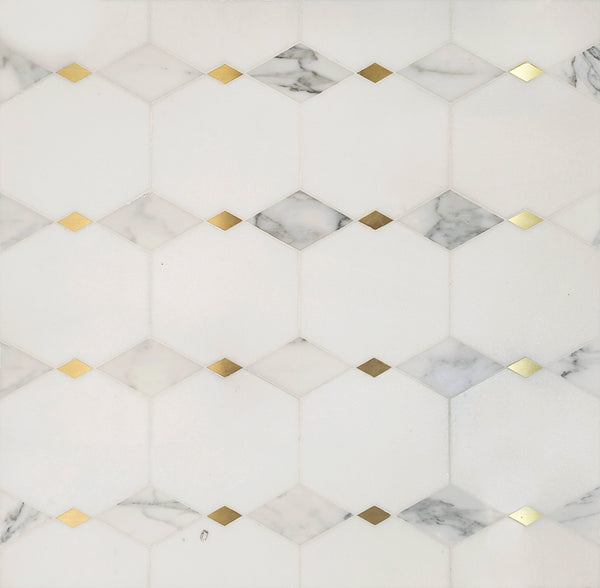 Calacatta & Thassos & Brass Marble Waterjet Mosaic Tile