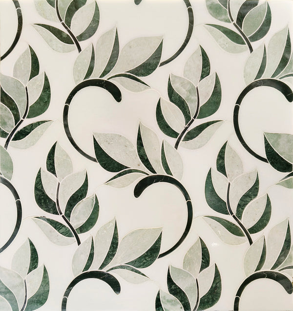 Thassos & Nero & Verde Green & New  Green Flower Marble Waterjet Mosaic Tile