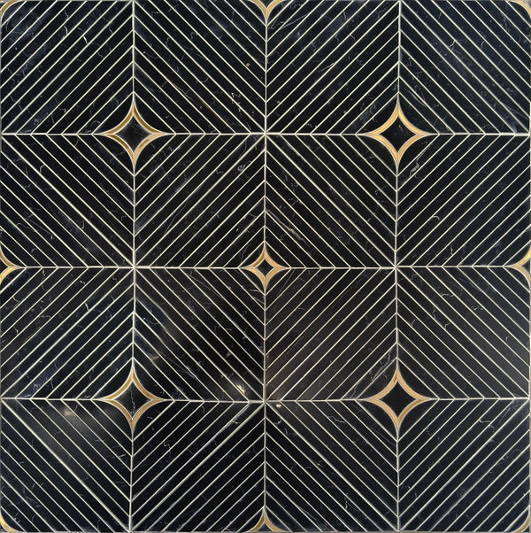 Nero With Brass Waterjet Mosaic Tile