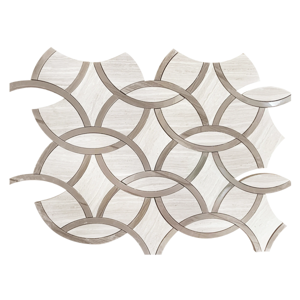 Wooden White & Athens Gray Marble Interlocking Circle Waterjet Mosaic Tile