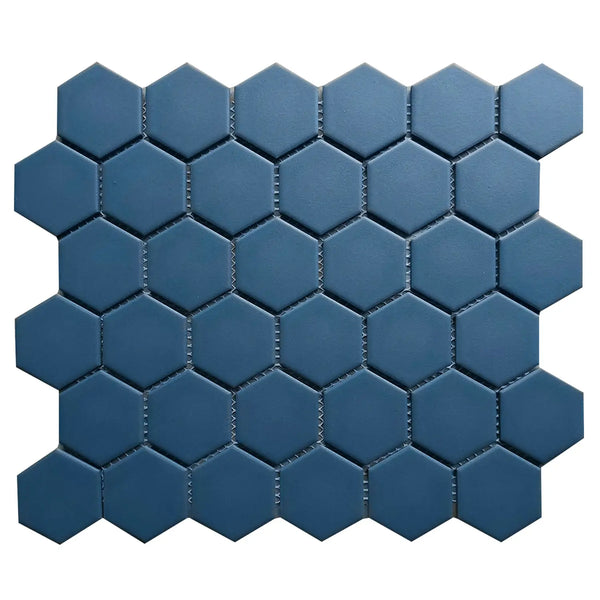 Wave - Navy Blue 2" Hexagon Matte Porcelain Mosaic Tile