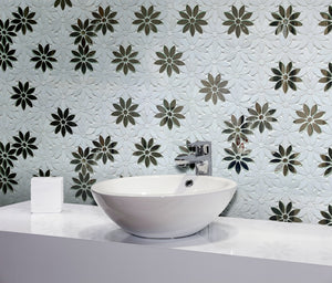 Interlocking Floral Waterjet with Thassos & Antique Mirror