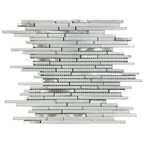 White Shadow Glass Mix Thin Strip Glass Mosaic Tile