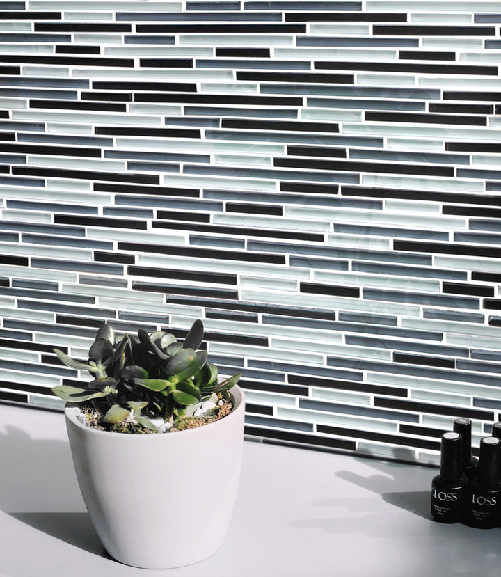 Gray Shadow Random Thin Strip Glass Mix Mosaic