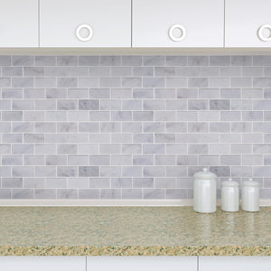 2x4 Bevel Brick Oriental White Polished Marble Mosaic