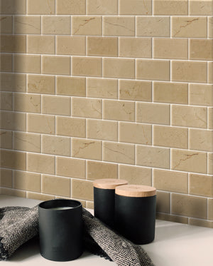 2x4 Cream Marfil Polished Bevel Brick Mosaic