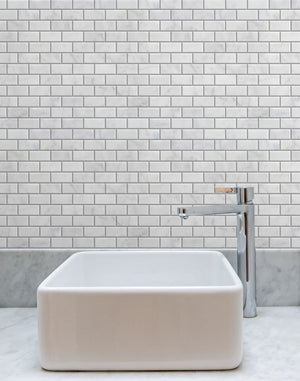 1x2 Carrara White Polished Brick Mosaic