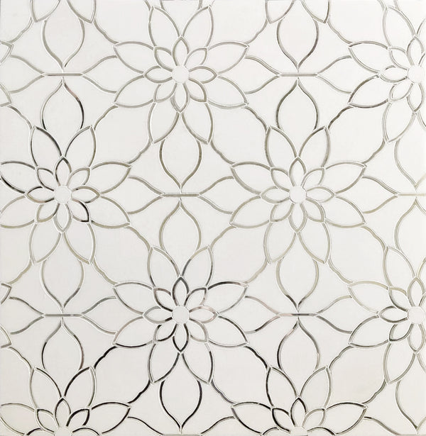 Thassos & Mirror Floral Waterjet Mosaic Tile