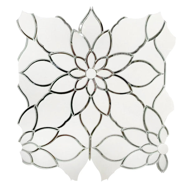 Thassos & Mirror Floral Waterjet Mosaic Tile