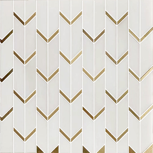 Dolomite White Marble with Arrow Gold Brass Accent Waterjet Mosaic Tile