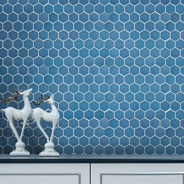 Wave - Navy Blue 2" Hexagon Matte Porcelain Mosaic Tile