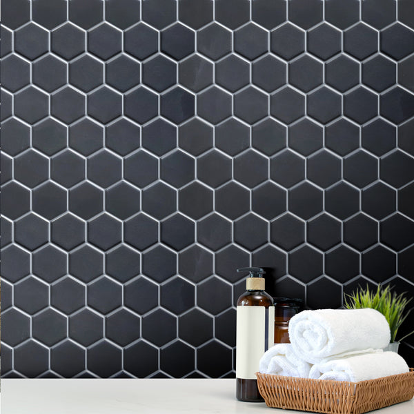 Black - 2" Hexagon Matte Porcelain Mosaic Tile