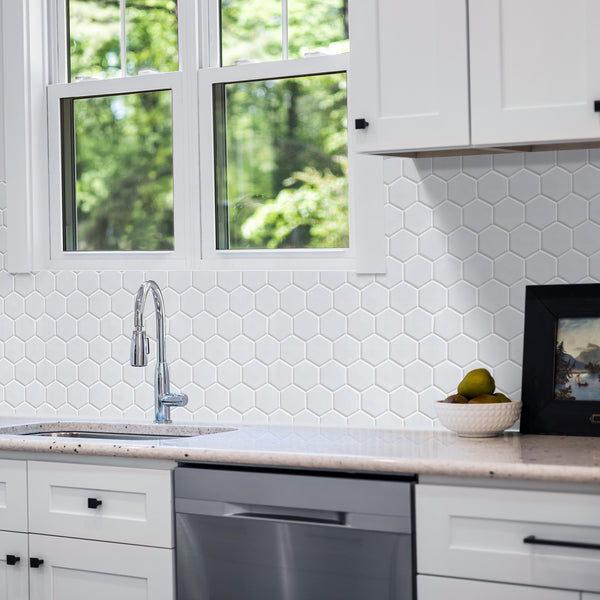 White - 2" Hexagon Matte Porcelain Mosaic Tile