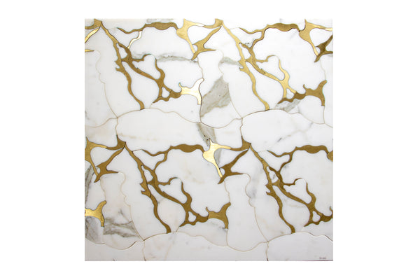 Calacatta Gold Marble Organic Geode Waterjet Mosaic Tile