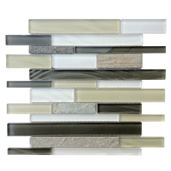 Stone & Glass Mixed Color Random Strip Glass Mosaic Tile