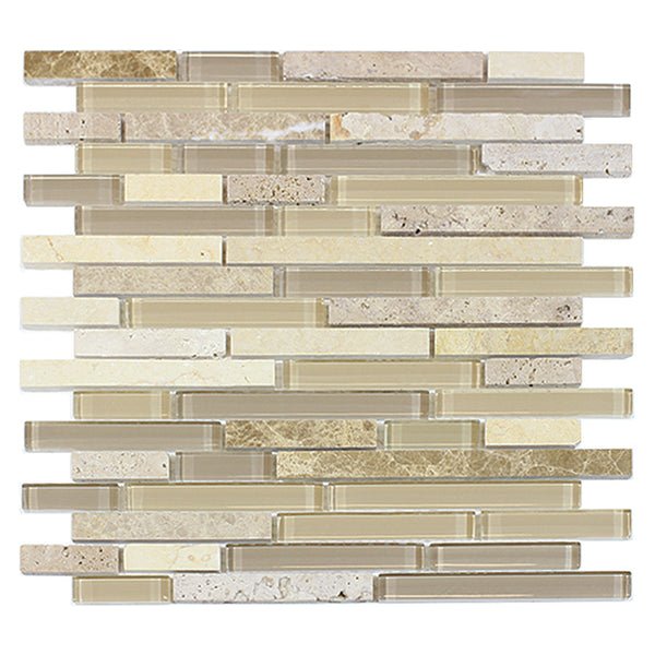 Sandy Dune Marble & Glass Random Strip Glass Mosaic Tile