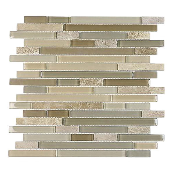 Brown Staccato Quartzet & Glass Strips Glass Mosaic Tile