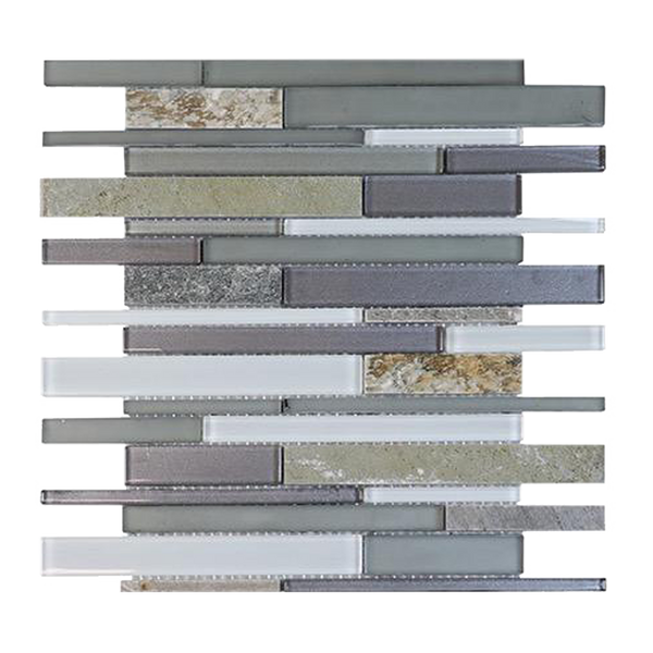 Modesto Quartzet & Glass Mix Random Strip Glass Mosaic Tile