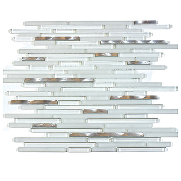 White Shadow Glass Mix Thin Strip Glass Mosaic Tile