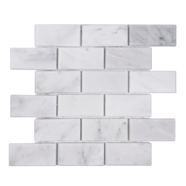 2"x4" Bevel Brick Oriental White Polished Marble Mosaic Tile