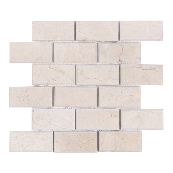 2"x4" Cream Marfil Bevel Brick Polished Marble Mosaic Tile