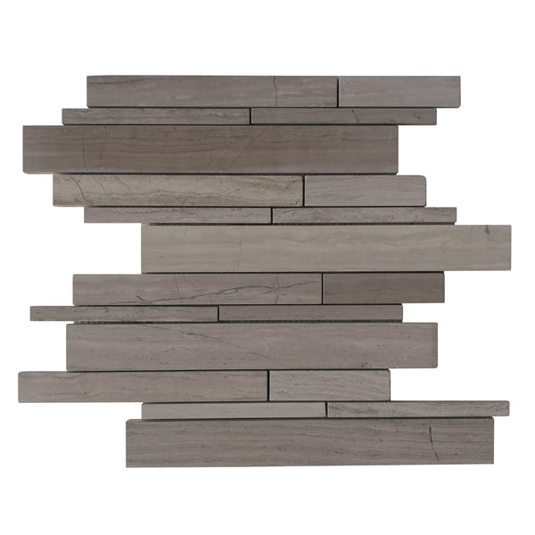 Wooden White Random Strip Honed Marble Mosaic Tile