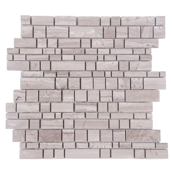 Wooden White Multi-Square Honed Marble Mosaic Tile