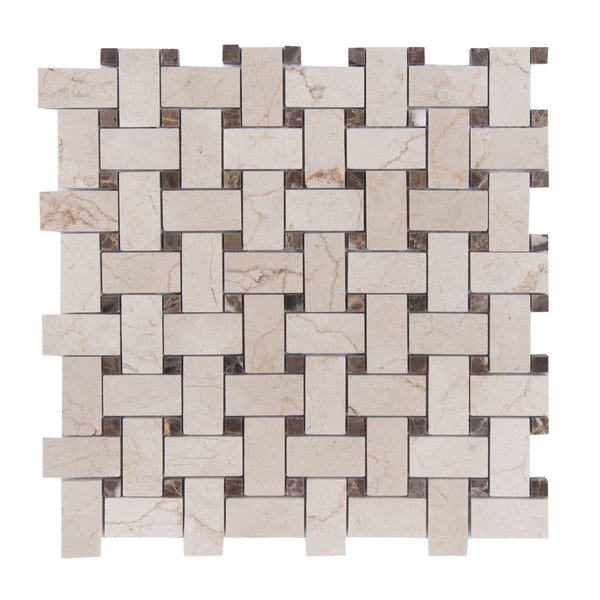 Cream Marfil+Emperador Basketweave Polished Marble Mosaic Tile