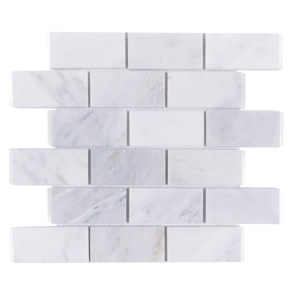 2"x4" Brick Oriental White Honed Marble Mosaic Tile