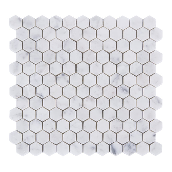 1" Carrara White Hexagon Polished Marble Mosaic Tile