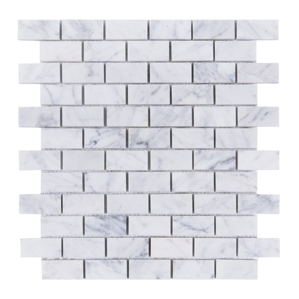 1"x2" Carrara White Polished Brick Marble Mosaic Tile