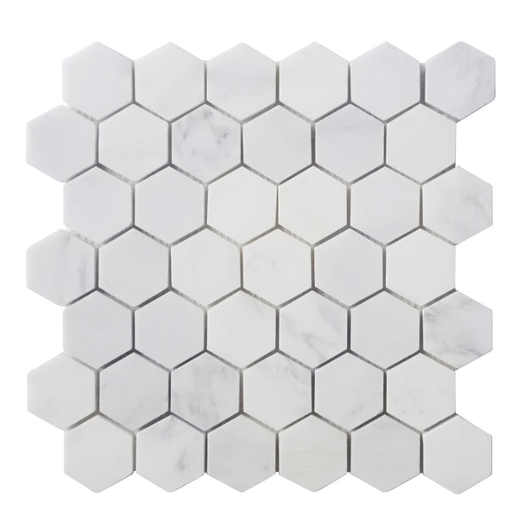 2" Oriental White Hexagon Honed Marble Mosaic Tile