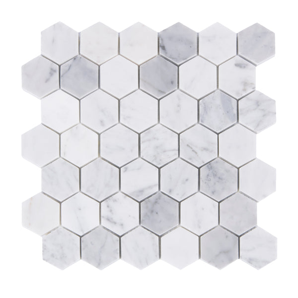 2'' Carrara White Hexagon Honed Marble Mosaic Tile