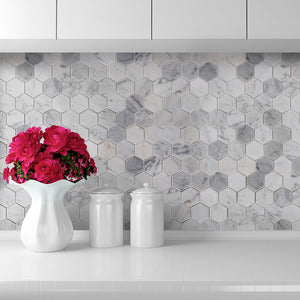 2" Carrara Cloud Hexagon Polished Mosaic - SALE