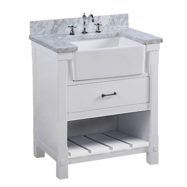 Farmington Open Shelf Vanity Set with Carrara Marble Top