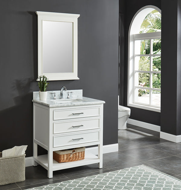 Manhattan Vanity Family Set with Carrara Marble Top - Dove White