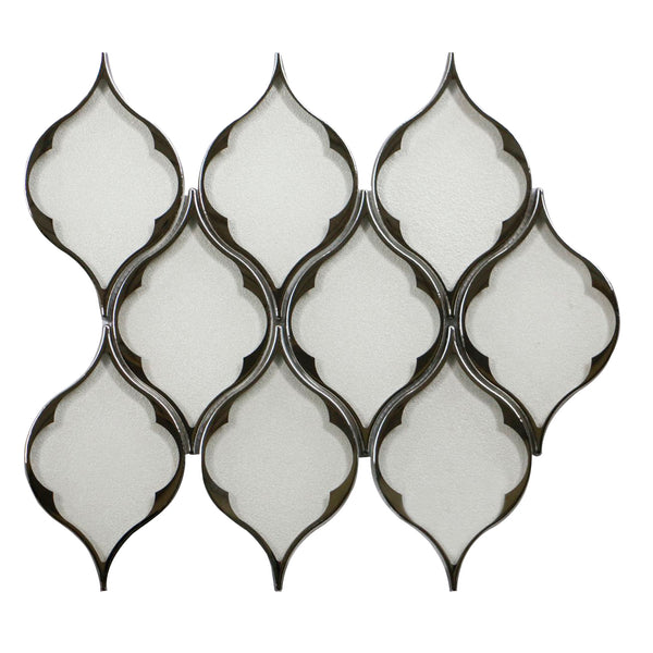 Feathered Lantern Pattern with Silver Trim Glass Mosaic Tile