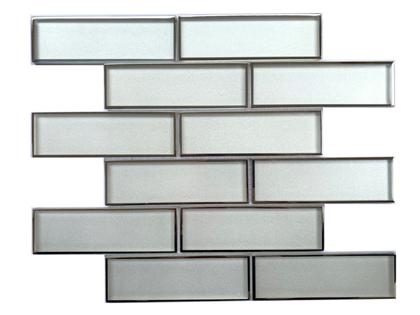 2"x6" Champagne Glass Mosaic with Silver Metallic Trim Glass Mosaic Tile