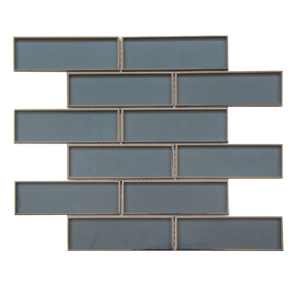 2"x6" Dark Blue Glass Mosaic with Silver Trim Glass Mosaic Tile