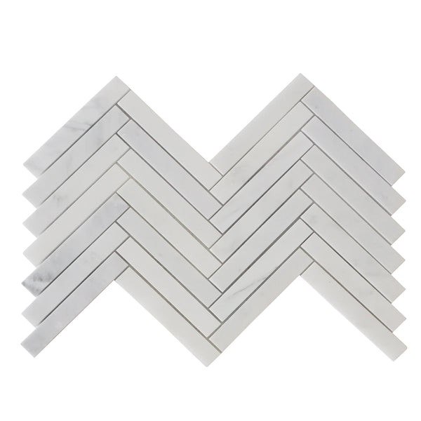 1"×6" Oriental White Polished Herringbone Marble Mosaic Tile