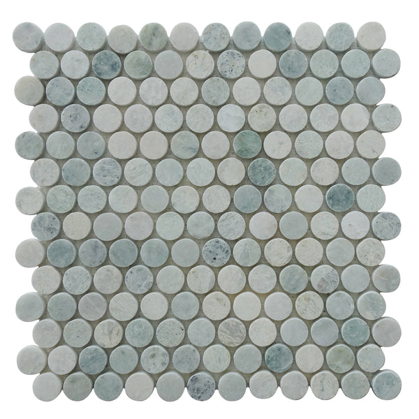 1" Ming Green Penny Circle Polished Marble Mosaic Tile