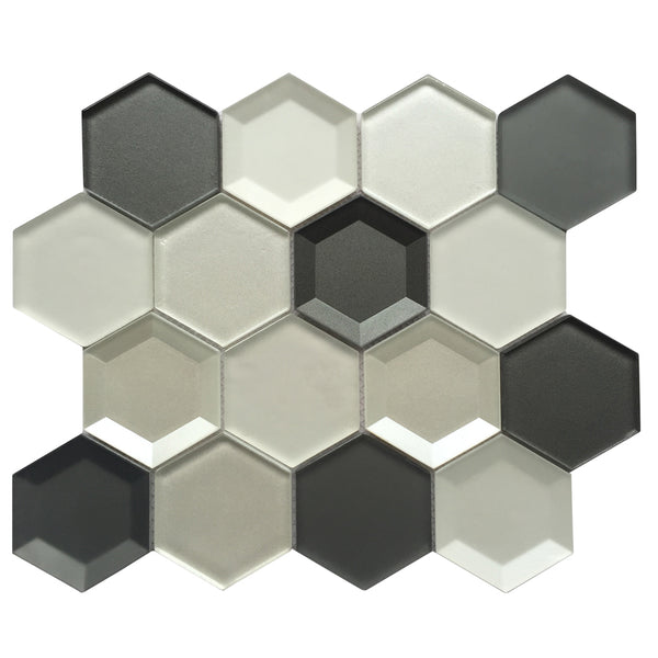 Mixed 3D Hexagon Glass Mosaic Tile