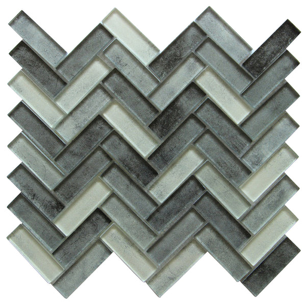 Misty Gray Herringbone Glass Mosaic Tile