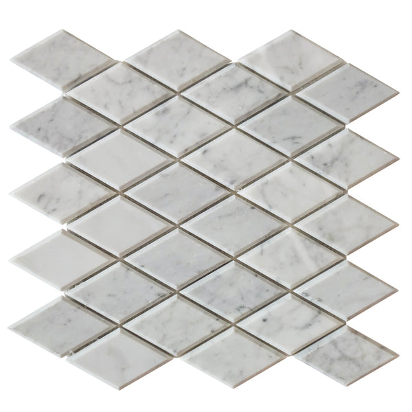 Carrara White Diamond Beveled Marble Mosaic Tile