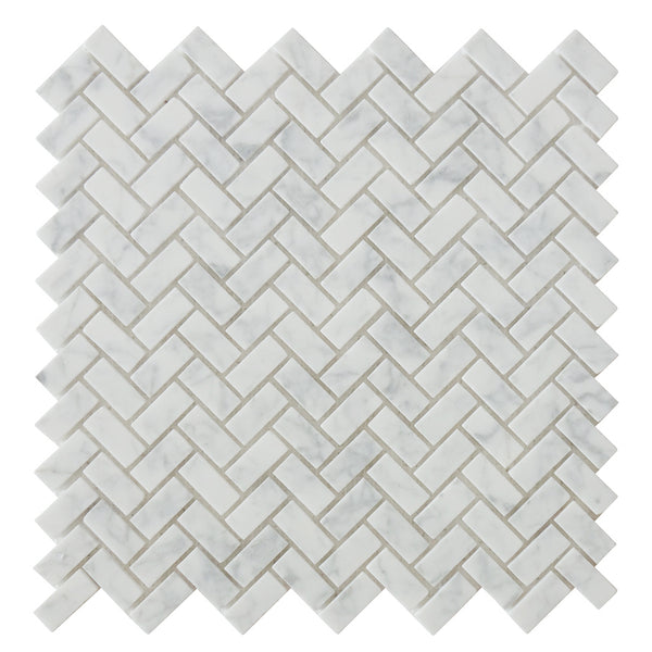 Carrara White Herringbone Mini Brick Mosaic Tile