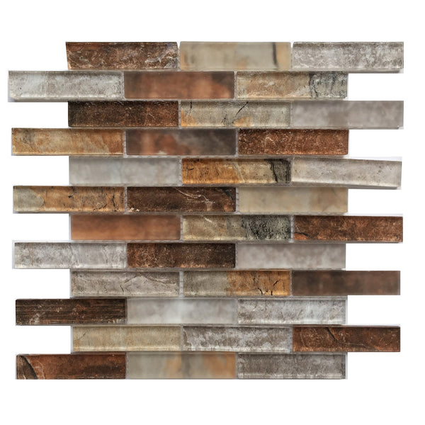 Gray Umber Textured Mixed Color Glass Mosaic Tile